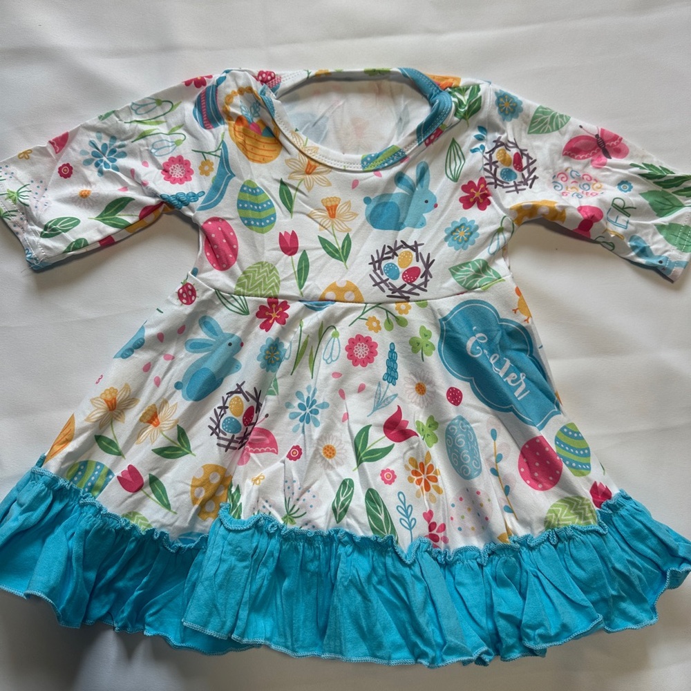 NWOT boutique silk twirl Easter dress with ruffles - Picture 1 of 3
